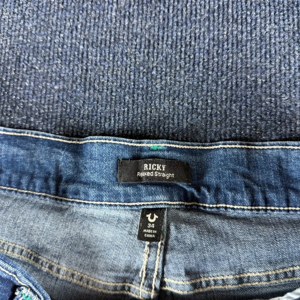 True Religion Ricky Relaxed Straight Jeans Mens 34x30 Blue Denim